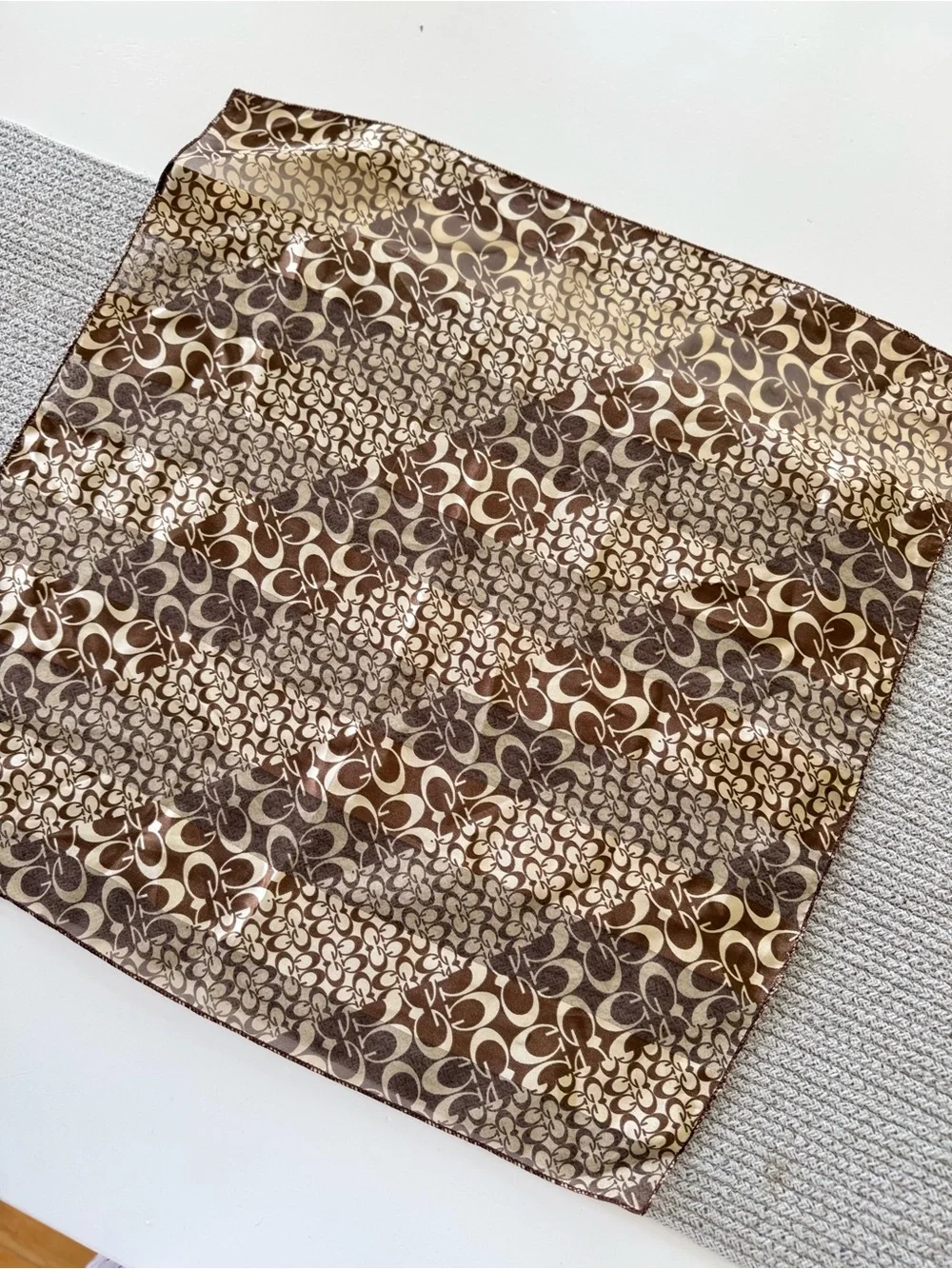 Vintage Brown & Cream Logo Print Square Scarf